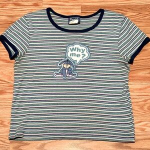 Disney Pooh brand blue striped crop t-shirt, size M